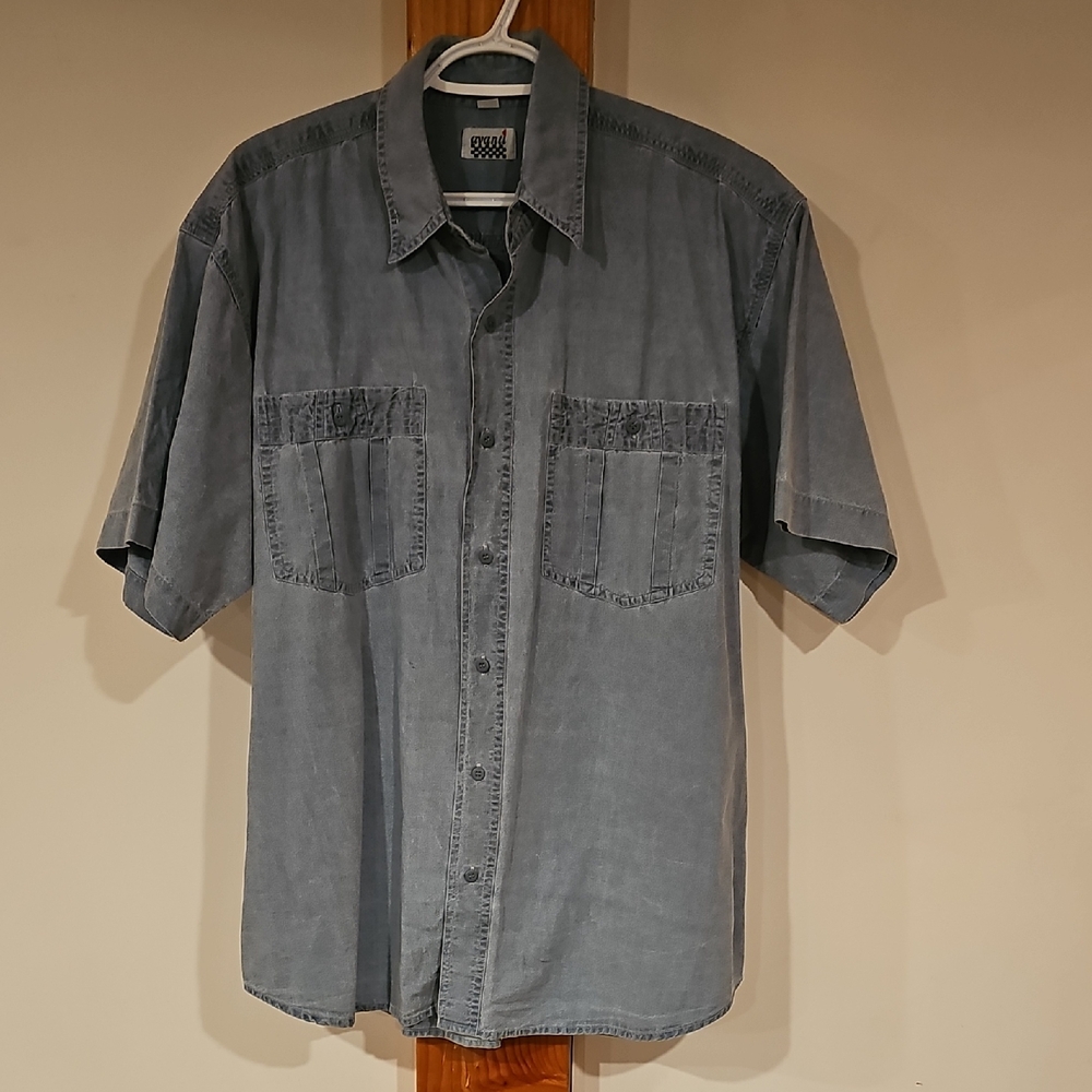Men's Casual Cotton Light Blue Short Sleeved Button Down Shirt
